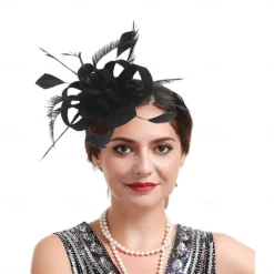 Fascinators Kentucky Derby Hat Headwear Organza Polyester / Polyamide Fedora Hat Veil Hat Tea Party Horse Race Ladies Day Vintage Style Vintage Elegant With Feather Appliques Headpiece