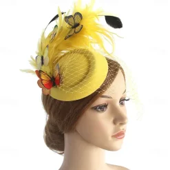 Fascinators Kentucky Derby Hat Headwear Organza Fedora Hat Holiday Cocktail Retro Elegant With Feather Butterfly Headpiece Headwear