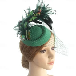Fascinators Kentucky Derby Hat Headwear Organza Fedora Hat Holiday Cocktail Retro Elegant With Feather Butterfly Headpiece Headwear