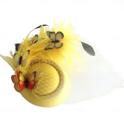 Fascinators Kentucky Derby Hat Headwear Organza Fedora Hat Holiday Cocktail Retro Elegant With Feather Butterfly Headpiece Headwear
