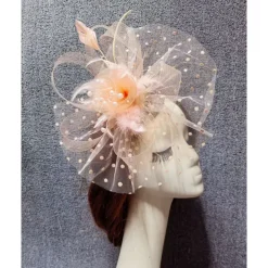 Fascinators Net Veil Hat Wedding Ladies Day With Feather Pearl Headpiece Headwear