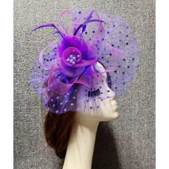 Fascinators Net Veil Hat Wedding Ladies Day With Feather Pearl Headpiece Headwear