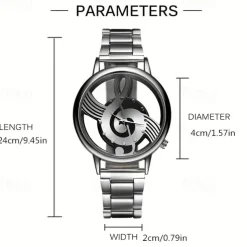 Fashion and Casual Music Note Notation Watch Stainless Steel Wristwatch for Men and Women Silver Watches