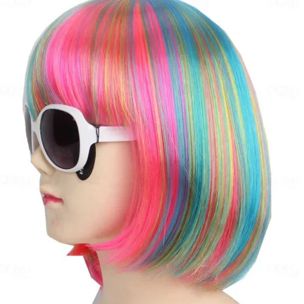Fashion Colorful Short Straight Halloween Wigs Women Girls Replacement Cosplay Costume Hair Wigs with Cap Comb For Carvinal