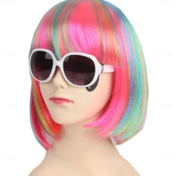 Fashion Colorful Short Straight Halloween Wigs Women Girls Replacement Cosplay Costume Hair Wigs with Cap Comb For Carvinal