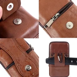 Fashion Men Leather Waist Bag Multifunction Fanny Pack Large Capacity Belt BagBrown Shoulder Bags Crossbody BagsMulti-layer buckle mobile phone bag