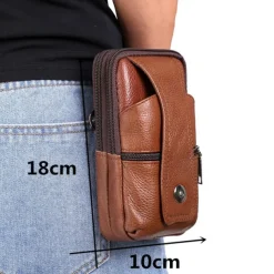 Fashion Men Leather Waist Bag Multifunction Fanny Pack Large Capacity Belt BagBrown Shoulder Bags Crossbody BagsMulti-layer buckle mobile phone bag