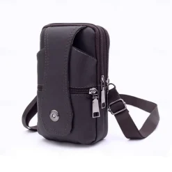 Fashion Men Leather Waist Bag Multifunction Fanny Pack Large Capacity Belt BagBrown Shoulder Bags Crossbody BagsMulti-layer buckle mobile phone bag