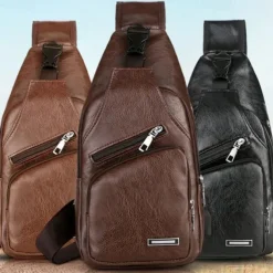 Fashion Men's Casual Crossbody Pouch PU Leather Shoulder Bag Leisure Chest Pack