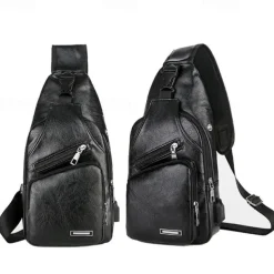 Fashion Men's Casual Crossbody Pouch PU Leather Shoulder Bag Leisure Chest Pack