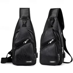 Fashion Men's Casual Crossbody Pouch PU Leather Shoulder Bag Leisure Chest Pack