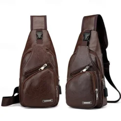 Fashion Men's Casual Crossbody Pouch PU Leather Shoulder Bag Leisure Chest Pack