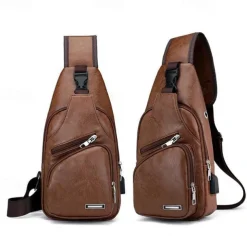 Fashion Men's Casual Crossbody Pouch PU Leather Shoulder Bag Leisure Chest Pack