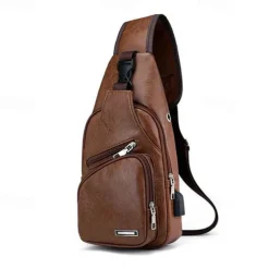 Fashion Men's Casual Crossbody Pouch PU Leather Shoulder Bag Leisure Chest Pack
