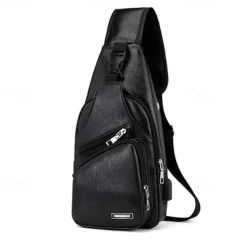 Fashion Men's Casual Crossbody Pouch PU Leather Shoulder Bag Leisure Chest Pack