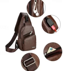 Fashion Men's Casual Crossbody Pouch PU Leather Shoulder Bag Leisure Chest Pack