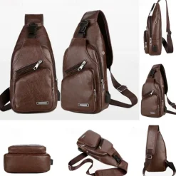 Fashion Men's Casual Crossbody Pouch PU Leather Shoulder Bag Leisure Chest Pack