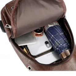 Fashion Men's Casual Crossbody Pouch PU Leather Shoulder Bag Leisure Chest Pack