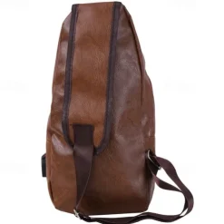 Fashion Men's Casual Crossbody Pouch PU Leather Shoulder Bag Leisure Chest Pack