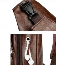 Fashion Men's Casual Crossbody Pouch PU Leather Shoulder Bag Leisure Chest Pack