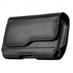 Fashion Men's Horizontal Leather Belt Case Holster Pouch Sleeve Phone Holder Bum Bag Male Casual Travel Outdoor Waist Pack Bag