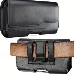 Fashion Men's Horizontal Leather Belt Case Holster Pouch Sleeve Phone Holder Bum Bag Male Casual Travel Outdoor Waist Pack Bag