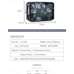 Fashion RFID Women Card Holder Split Leather Double Zipper Card Case Large Capacity 3D Flower Printed Lady Women Wallets Purse