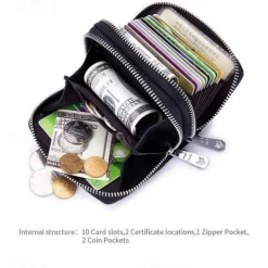 Fashion RFID Women Card Holder Split Leather Double Zipper Card Case Large Capacity 3D Flower Printed Lady Women Wallets Purse