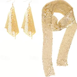 Fashionable Earrings Metal Sequins Tassel Earrings Creative New Square Long Necklace Set