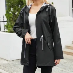 Fashionable Thin Waterproof Fabric Jacket Women's Outdoor Windbreaker Women's Outdoor Solid Color Casual Wear