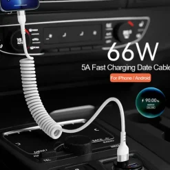 Fast Charging Cable 5A 66W USB Type C Cable 3A Micro USB Spring Car Cable Realme Phone Accessories For iPhone Samsung Xiaomi Huawei Phone Accessory