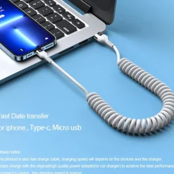 Fast Charging Cable 5A 66W USB Type C Cable 3A Micro USB Spring Car Cable Realme Phone Accessories For iPhone Samsung Xiaomi Huawei Phone Accessory