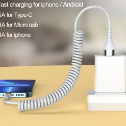 Fast Charging Cable 5A 66W USB Type C Cable 3A Micro USB Spring Car Cable Realme Phone Accessories For iPhone Samsung Xiaomi Huawei Phone Accessory