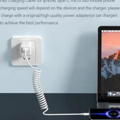 Fast Charging Cable 5A 66W USB Type C Cable 3A Micro USB Spring Car Cable Realme Phone Accessories For iPhone Samsung Xiaomi Huawei Phone Accessory