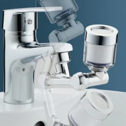 Faucet Extender Mechanical Arm 1080° Water Aerator Nozzle Bubbler for Bathroom Kitchen, Universal Tap Extend Head Sprayer Filter Spout Adapter Attachment Fittings Accessories