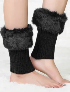 Faux Fur Boot Cuff Warmers – Cozy Knit Boot Socks with Fluffy Top, Winter Fashion Accessories for Women