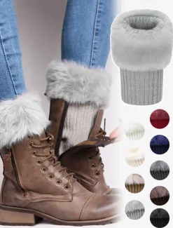 Faux Fur Boot Cuff Warmers – Cozy Knit Boot Socks with Fluffy Top, Winter Fashion Accessories for Women