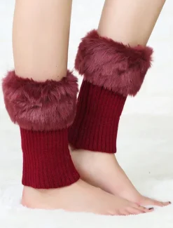 Faux Fur Boot Cuff Warmers – Cozy Knit Boot Socks with Fluffy Top, Winter Fashion Accessories for Women