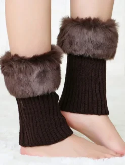 Faux Fur Boot Cuff Warmers – Cozy Knit Boot Socks with Fluffy Top, Winter Fashion Accessories for Women