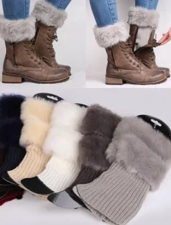 Faux Fur Boot Cuff Warmers – Cozy Knit Boot Socks with Fluffy Top, Winter Fashion Accessories for Women