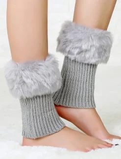 Faux Fur Boot Cuff Warmers – Cozy Knit Boot Socks with Fluffy Top, Winter Fashion Accessories for Women