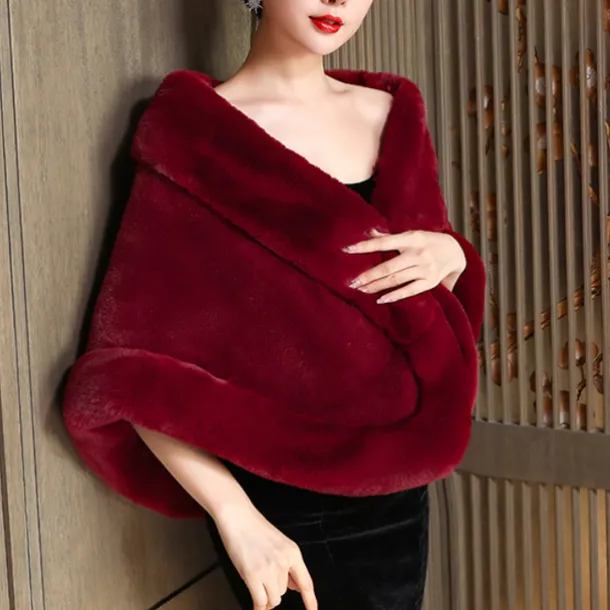 Faux Fur Wraps Women's Wrap Pure Elegant Sleeveless Faux Fur Wedding Wraps With Pure Color For Daily Fall