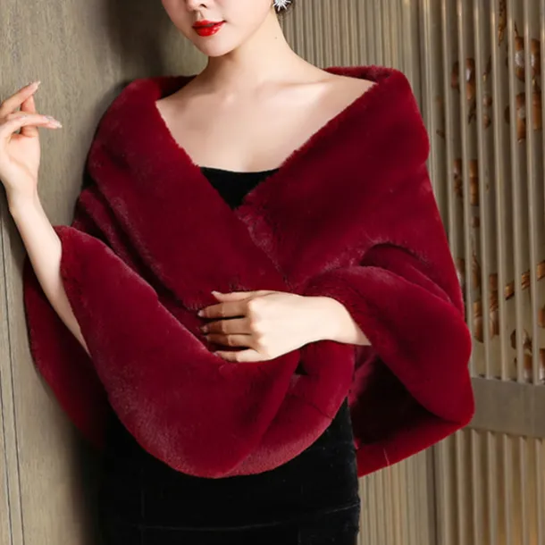 Faux Fur Wraps Women's Wrap Pure Elegant Sleeveless Faux Fur Wedding Wraps With Pure Color For Daily Fall