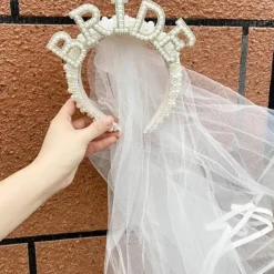 Faux Pearl Bride To Be Crown Headband for Bach, Bachelorette, Hen Party, Bridal Shower, Wedding, Engagement, Rehearsal Dinner Decoration Gift