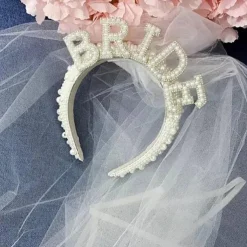 Faux Pearl Bride To Be Crown Headband for Bach, Bachelorette, Hen Party, Bridal Shower, Wedding, Engagement, Rehearsal Dinner Decoration Gift