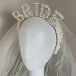 Faux Pearl Bride To Be Crown Headband for Bach, Bachelorette, Hen Party, Bridal Shower, Wedding, Engagement, Rehearsal Dinner Decoration Gift