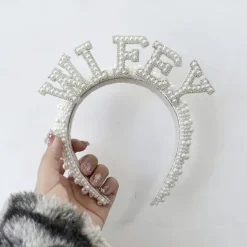 Faux Pearl Bride To Be Crown Headband for Bach, Bachelorette, Hen Party, Bridal Shower, Wedding, Engagement, Rehearsal Dinner Decoration Gift