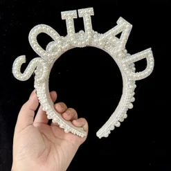 Faux Pearl Bride To Be Crown Headband for Bach, Bachelorette, Hen Party, Bridal Shower, Wedding, Engagement, Rehearsal Dinner Decoration Gift