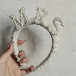 Faux Pearl Bride To Be Crown Headband for Bach, Bachelorette, Hen Party, Bridal Shower, Wedding, Engagement, Rehearsal Dinner Decoration Gift