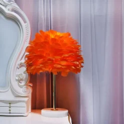 Feather Lamp Northern European Light Luxury Feather Table Lamp Marble American Creative Princess Bedroom Bedside Lamp
